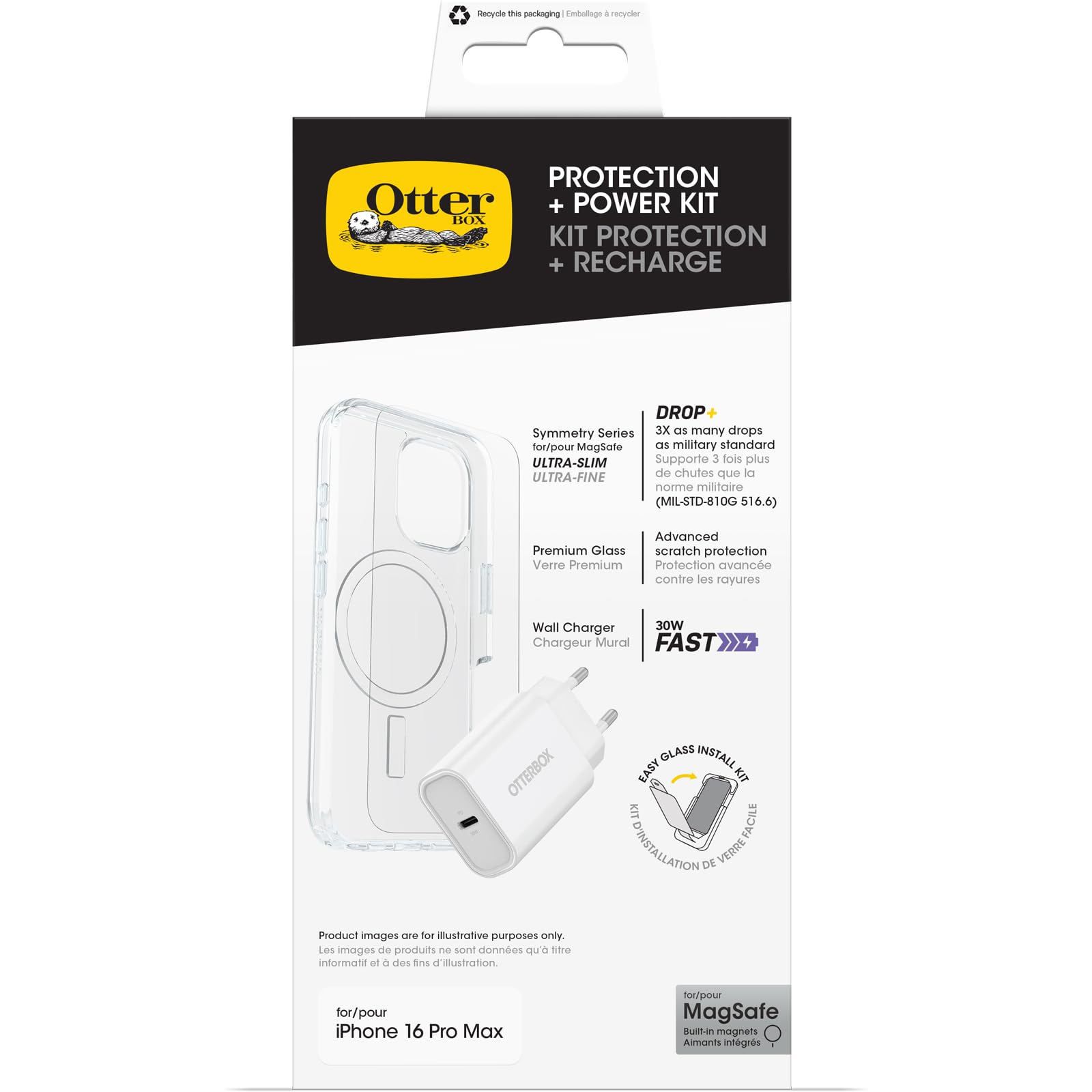 OtterBox Drop Protection Bundle for iPhone 16 Pro Max; Symmetry Series Clear MagSafe Protetive Thin Case