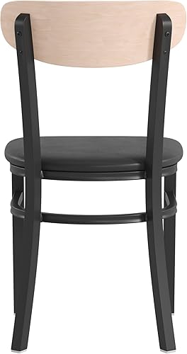 Miniatura 8 de Flash Furniture Wright - Silla de comedor comercial, respaldo de madera con acabado de abedul natural, asiento de vinilo negro, 500 libras, con