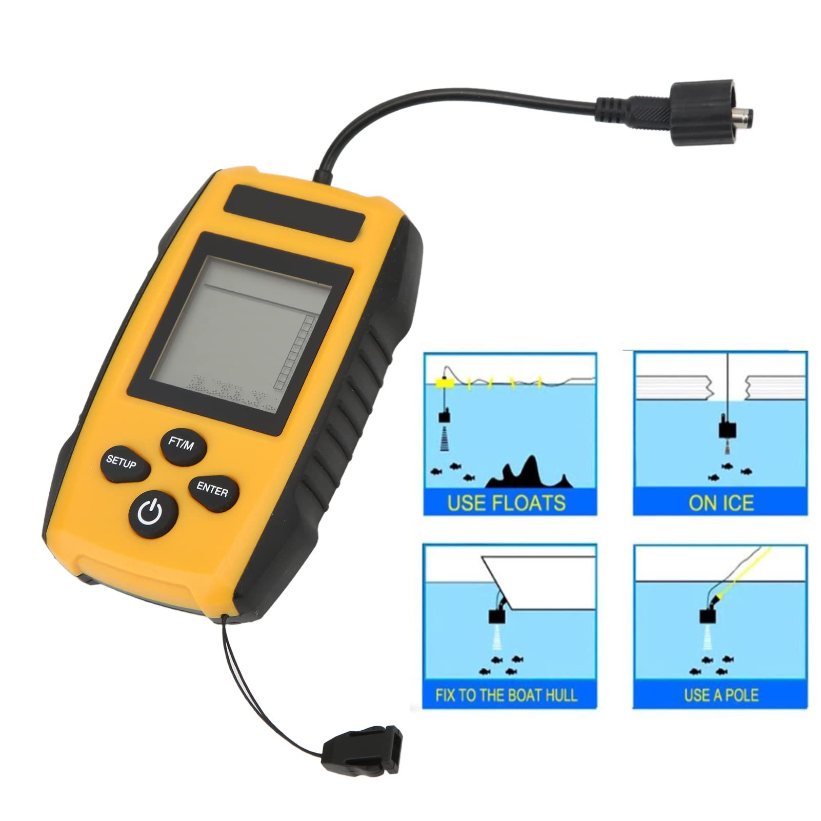 Marhynchus Finder di Pesce, LCD Multifunzione Cablato del Sonar Ad Alta Precisione Adatto per Kayak, Pesca e Al di Fuori del Rilevamento di Animali D'acqua del Molo