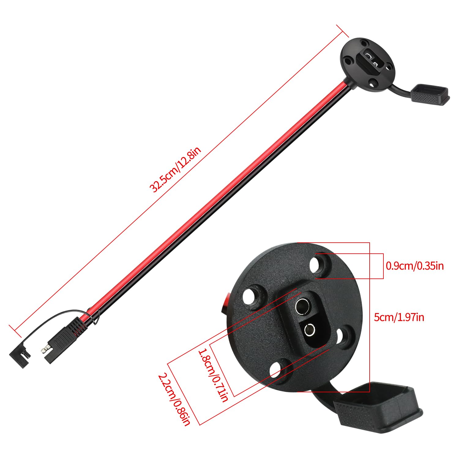 2-pak wtyczek SAE 10AWG – zestaw szybkozłączki do silnika trolla, adapter MC4, rozdzielacz SAE i przedłużacz NOCO, wytrzymała wodoodporna konstrukcja (okrągła)