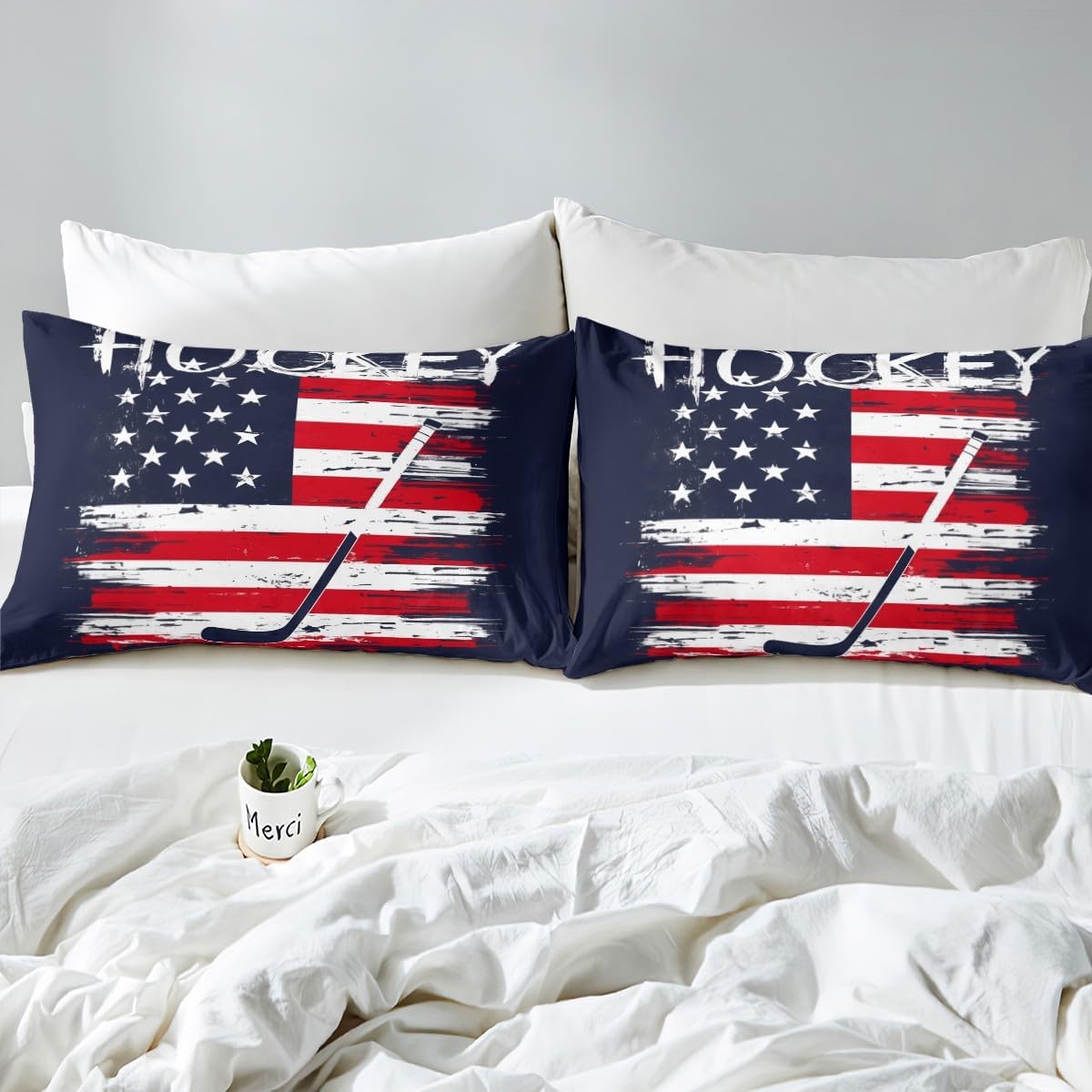 jejeloiu Hockey Fitted Sheet Queen Size Kids Sports Game Bedding Set for Boys Girls Teens Lividity Bed Sheet Set
