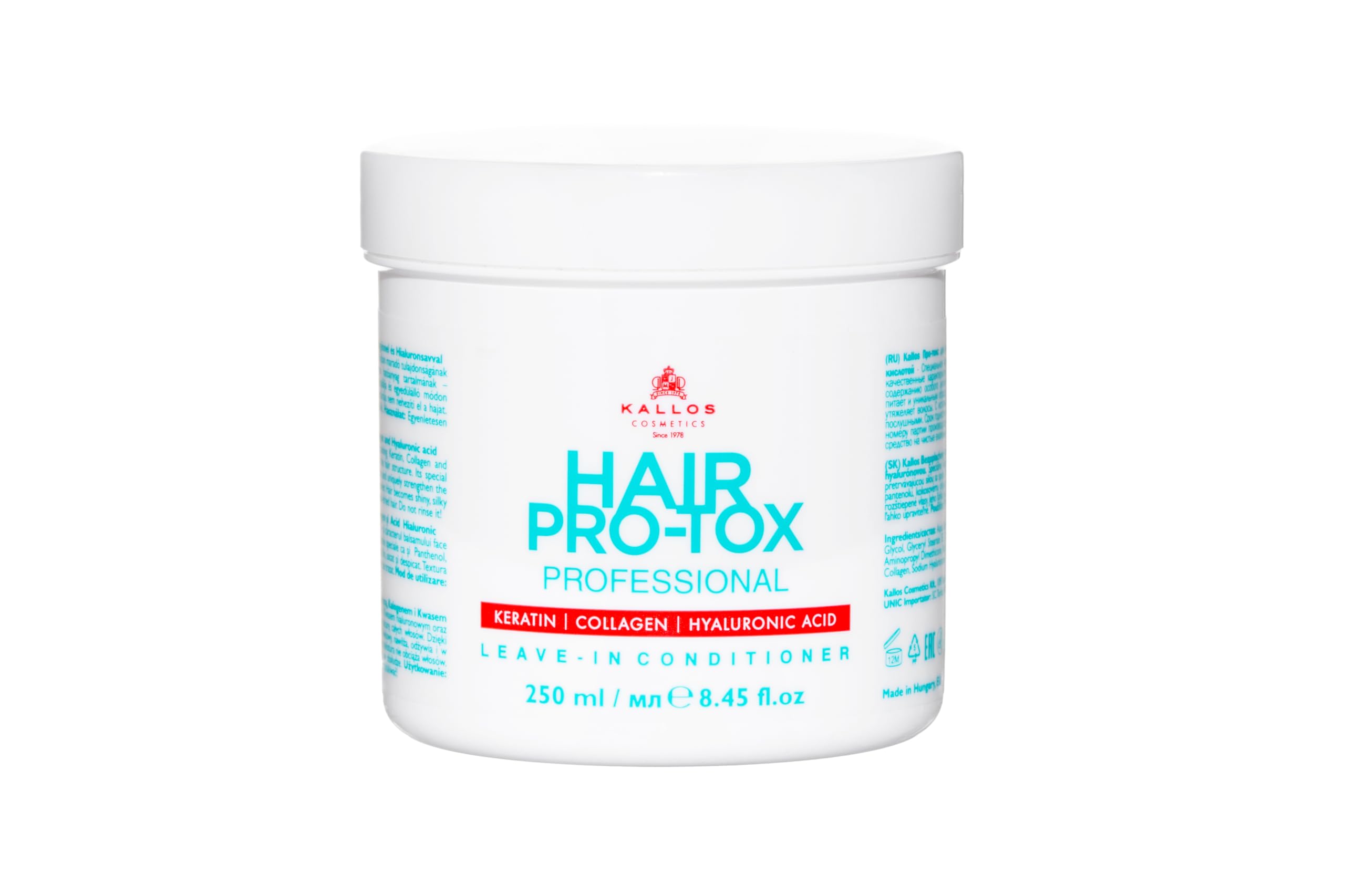 Kallos Pro-Tox Leave-in Conditioner with Keratin, Collagen, and Hyaluronic Acid 250 ml - 8.4 Fl Oz