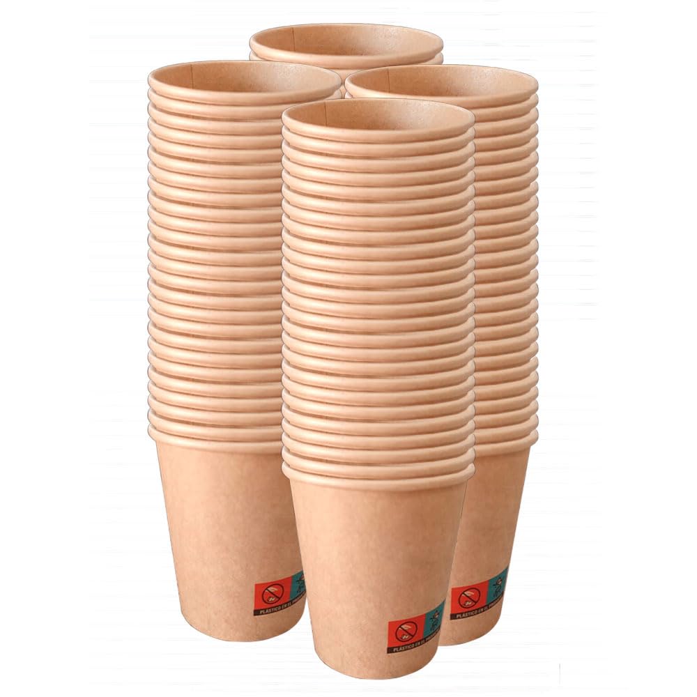 Vasos Desechables de Café Para Llevar - Vasos Cartón para Servir el Café, el Té, Bebidas Calientes y Frías (7 oz - 200 ml, Kraft) - Caja de 1.000 vasos
