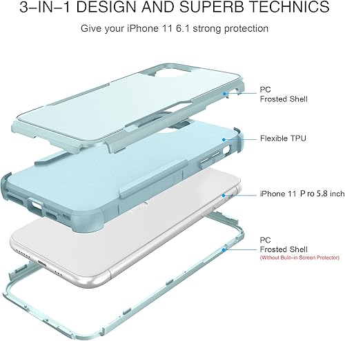 Miniatura 4 de BENTOBEN Funda para iPhone 11 Pro, 3 en 1, resistente, híbrida, a prueba de golpes, policarbonato duro, TPU suave, antideslizante, protección para
