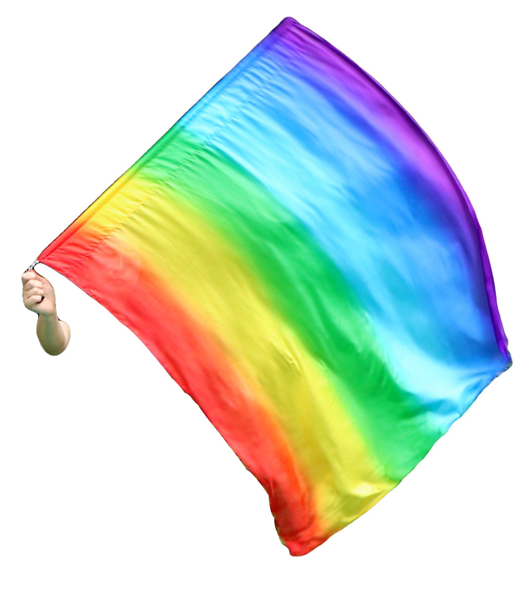 Winged Sirenny Spinning Silk Flag Poi 103cm (40") with Swivels & Collapsible Hard Rod, Flow Arts Dance Silks for Performers, Festivals & Fitness - Hand Painted Silk (long side Rainbow) — image 1