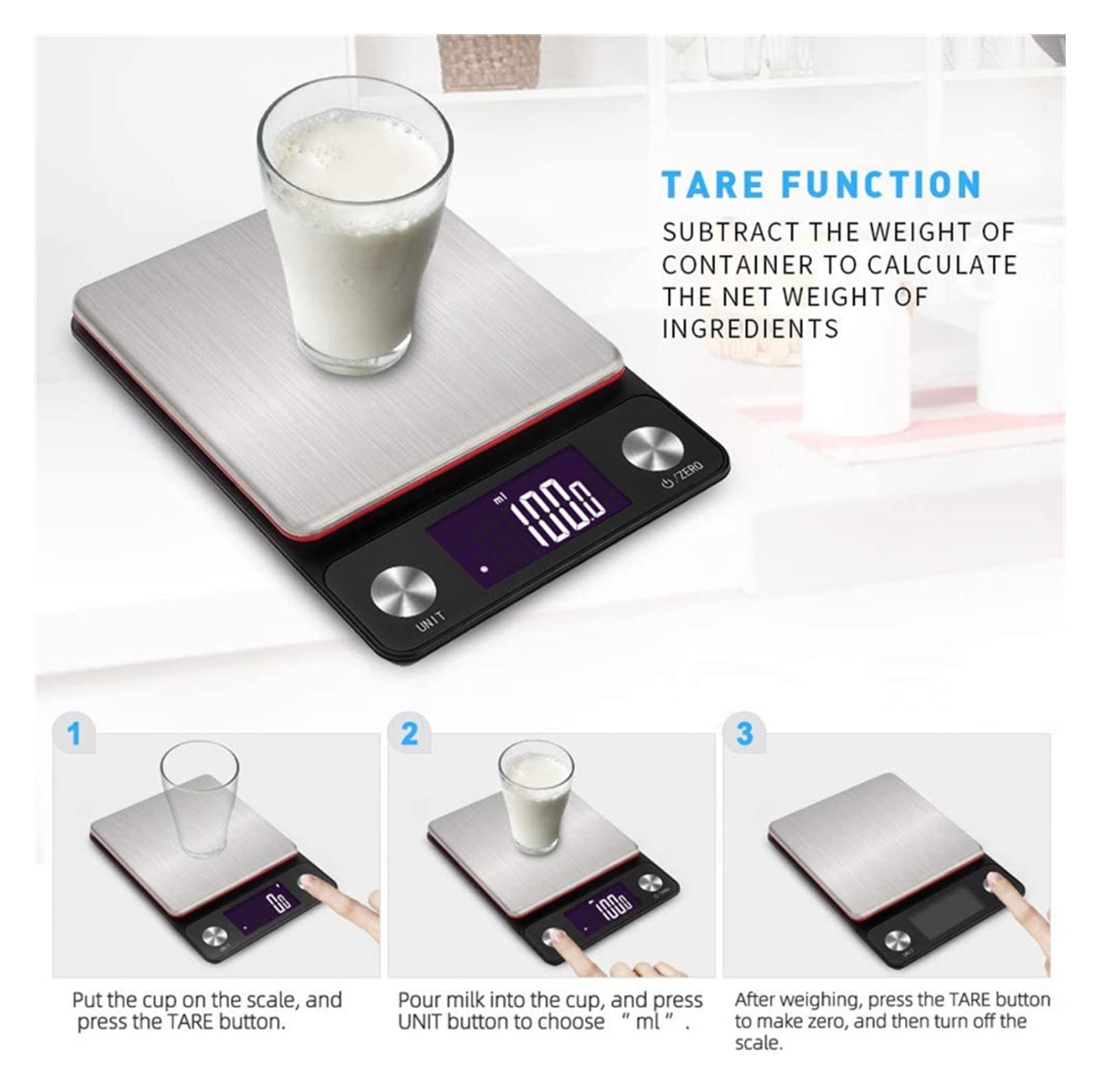 Báscula de cocina con pantalla LCD, báscula digital para cocina, 5 kg, 0,1 g/0,01 oz, báscula electrónica de alta precisión para alimentos, para cocinar, hornear, báscula de pesaje, accesorios de