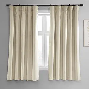 HPD Half Price Drapes Signature Velvet Thermal Blackout Curtains for Living Room 63 Inch Long (1 Panel) Rod Pocket Insulated Blackout Curtains for Bedroom Window Curtains, 50W x 63L, Alabaster Beige