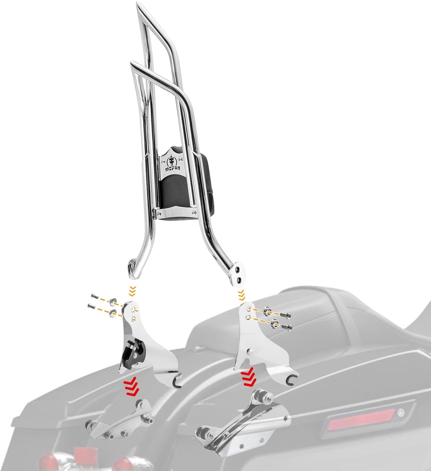Mofun 28" Height Sissy Bar Passenger Backrest Detachable Compatible with Harley Touring Street Glide Electra Road Glide Road King 2009-2025 Chrome