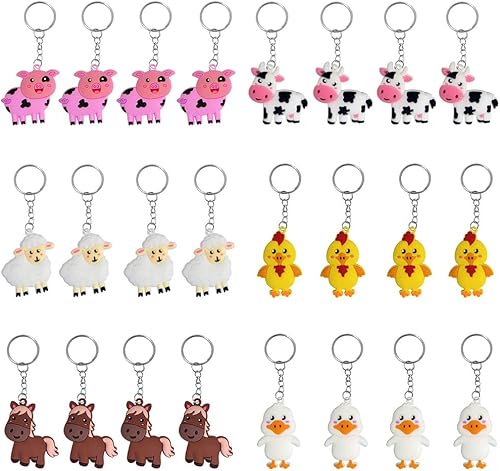 iMagitek Paquete de 24 llaveros de animales de granja para suministros de fiesta de granero, rellenos de bolsas de fiesta, recompensas de carnaval