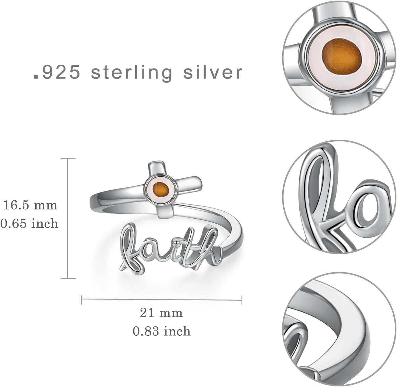 Mustard Seed Ring 925 Sterling Silver Cross Ring Christian Faith Mustard Seed Jewelry for Women Believer Gift - Image 4
