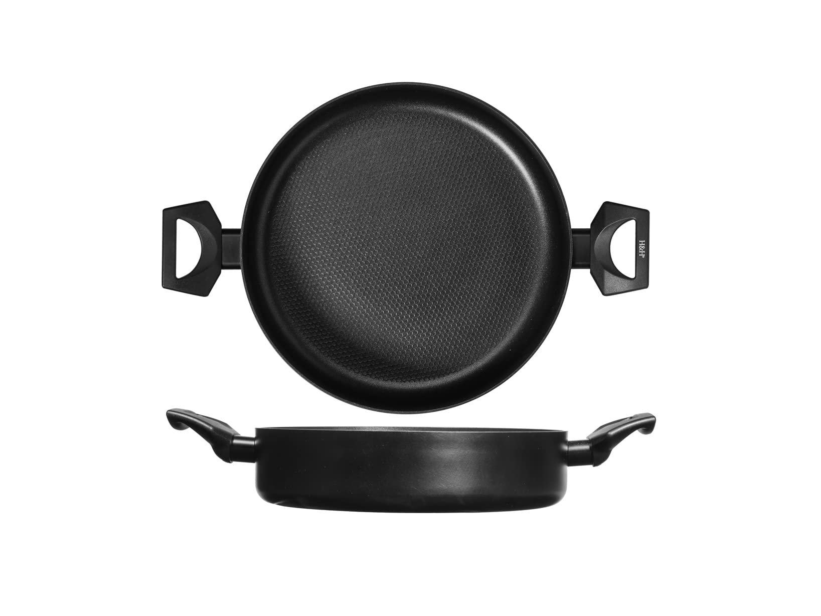 H&H All Blacks Tegame in Alluminio con rivestimento Antiaderente Pfluon, 24cm, Rivestimento interno a nido d'ape, Induzione