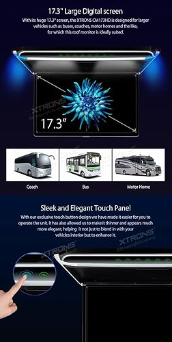 Miniatura 19 de XTRONS® Pantalla TFT digital FHD ultrafina de 17.3 pulgadas 16:9 1080P Video Reproductor de video para automóvil, monitor montado en el techo