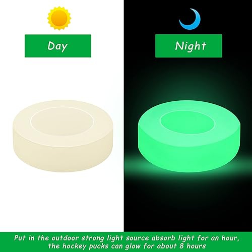 Miniatura 3 de KOGGON Paquete de 12 discos de hockey sobre hielo que brillan en la oscuridad, juego de discos de hockey deportivos a granel con bolsa de cordón