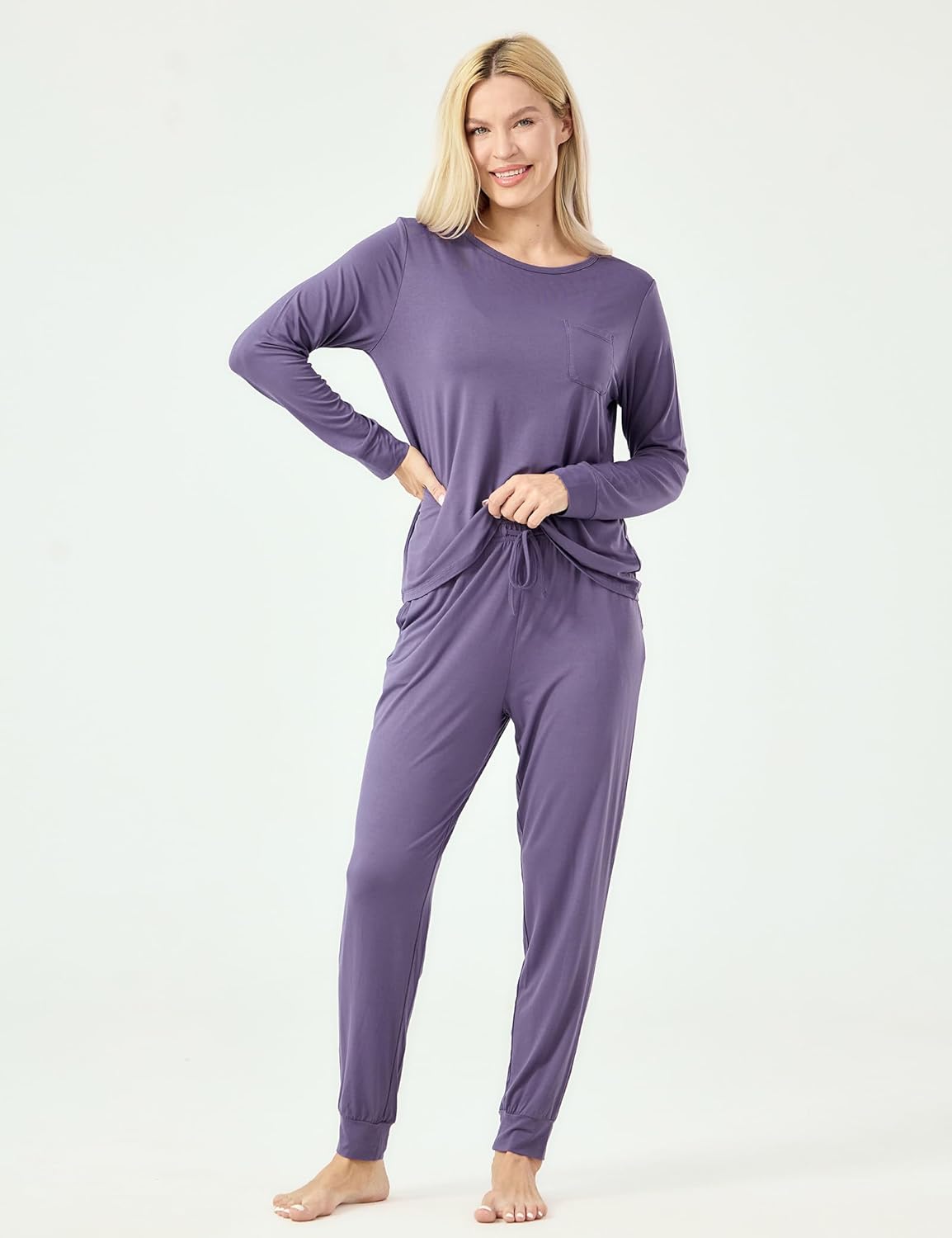 GYS Bamboo Viscose Sleep Sets for Women Long Sleeve Crew Neck Pajama Sets with Pockets - Image 5