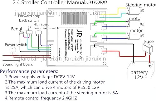 Miniatura 6 de Wellye JR1738RX-12V Niños Powered Ride on Car 2.4G Bluetooth Control remoto y receptor Kit Controlador Caja de Control Accesorios para Niños