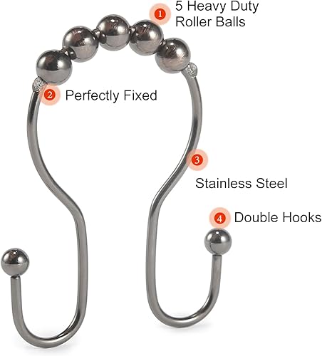 Miniatura 4 de Goowin Ganchos para cortina de ducha, 12 anillos de cortina de ducha, ganchos de acero inoxidable de bronce para cortina de ducha, anillos a prueba