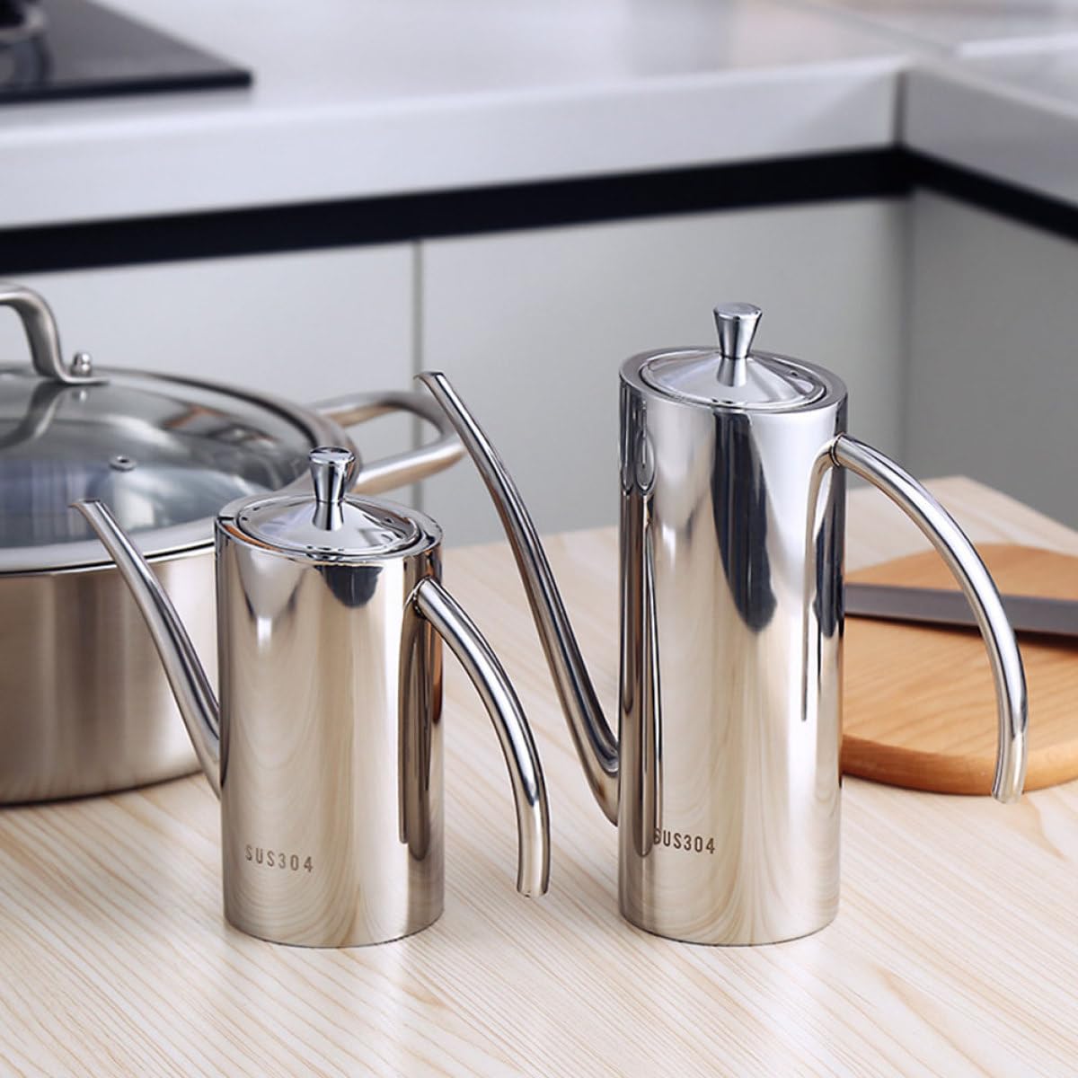 PACKOVE Bouteille D'huile en Acier Inoxydable 500ml Argenté, Bidon D'huile Ménagère Anti-fuite Bec Oblique, Résistance la Corrosion Déformation Cuisine