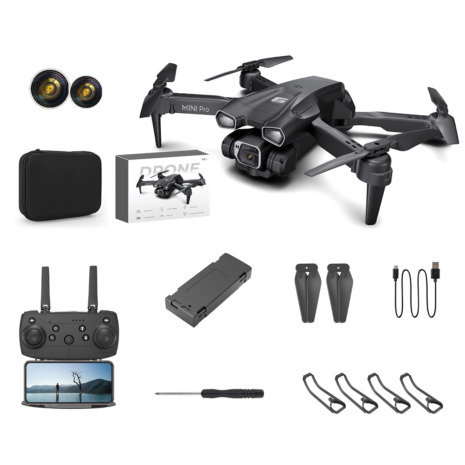 Mini Drone with Camera, 1080P HD Foldable Drone, 120° Adjustable Lens, One Key Take Off/Land, 360° Flip, 1 Batterie, with Carrying Case, Toys Gifts for Kid and Adult