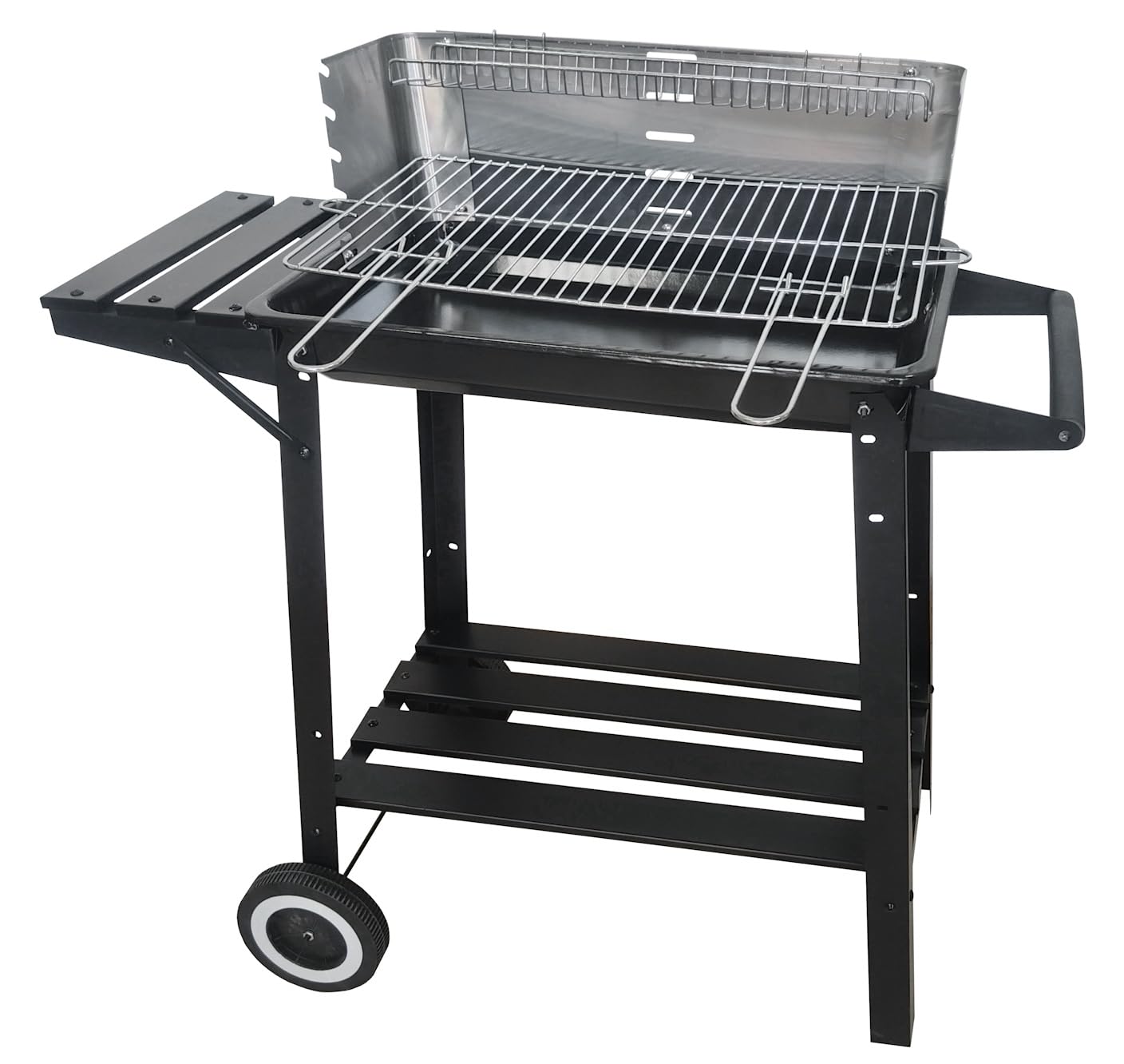 Holzkohlegrill edelstahl auf rollen,Säulengrill,BBQ-Grill,inkl 4-fach höhenverstellbarem Grillrost, Lüftungsregler,Aschekasten und Aschekasten, für Camping, Garten, Schwarz