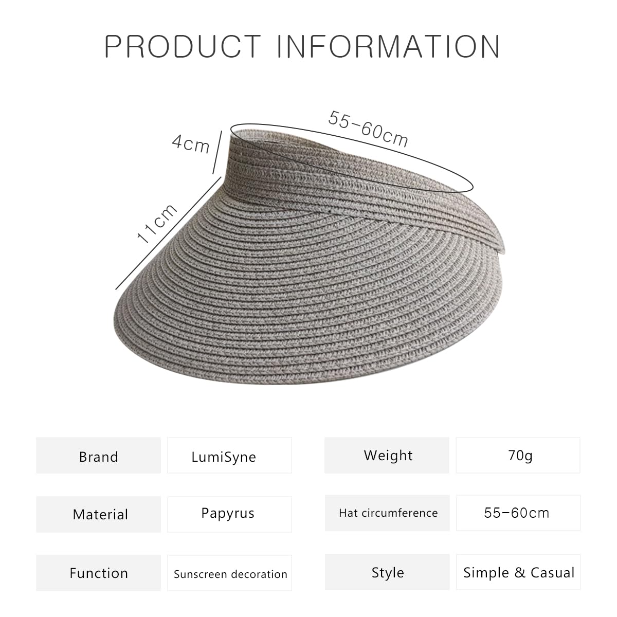 LumiSyne Visera De Paja Mujer Sombrero De Sol ala Ancha Protección UV Top Vacío Transpirable Ajustable Enrollable Gorra Visera De Paja Sombrero De Playa Viseras De Verano para Viaje Outdoors