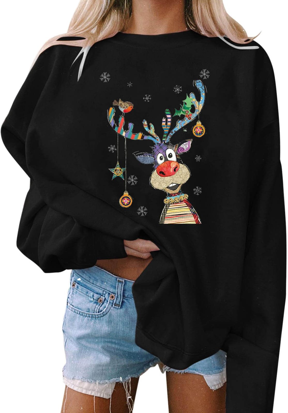 Christmas Jumpers for Women UK Long Sleeve Crewneck Sweatshirts Casual Print Ladies Pullover Tops