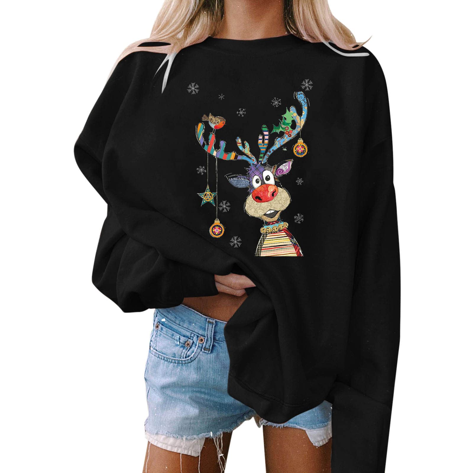 Christmas Jumpers for Women UK Long Sleeve Crewneck Sweatshirts Casual Print Ladies Pullover Tops