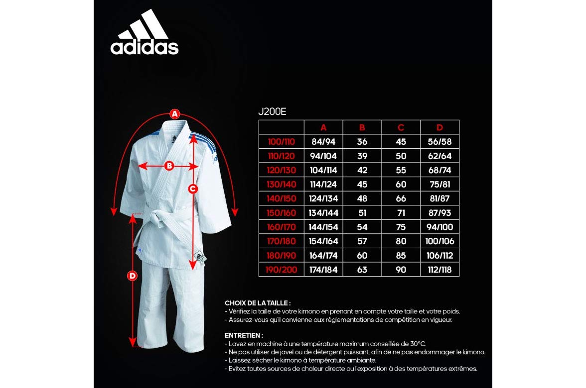 adidas - Kimono de Judo, Enfant, Evolutif - J200E, 1m10-1m20