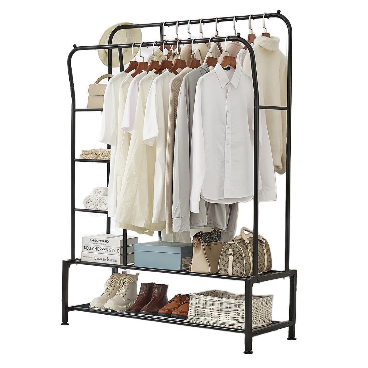 House Of Home Black Extra Heavy Duty Clothes Rail, Holds 120Kg Metal Clothing Stand With Double Hanging Rails, Shoe Racks, Storage Shelves, Coat & Garment Rack, Wardrobe Organiser For Bedroom