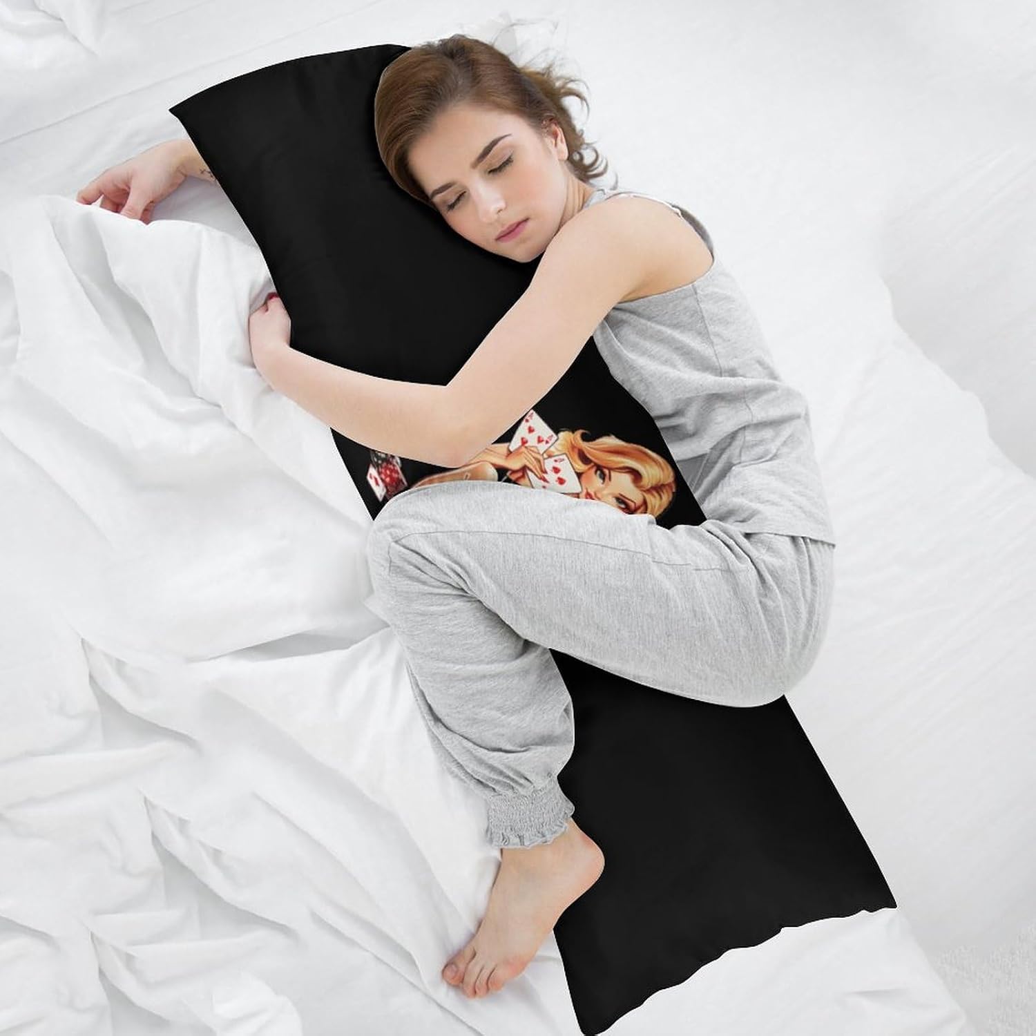 Aces Playing Cards Pinup Girl Polyester Body Pillow Cover 20×54 Inches Pillowcase Long Cushion Protectors for Bedroom