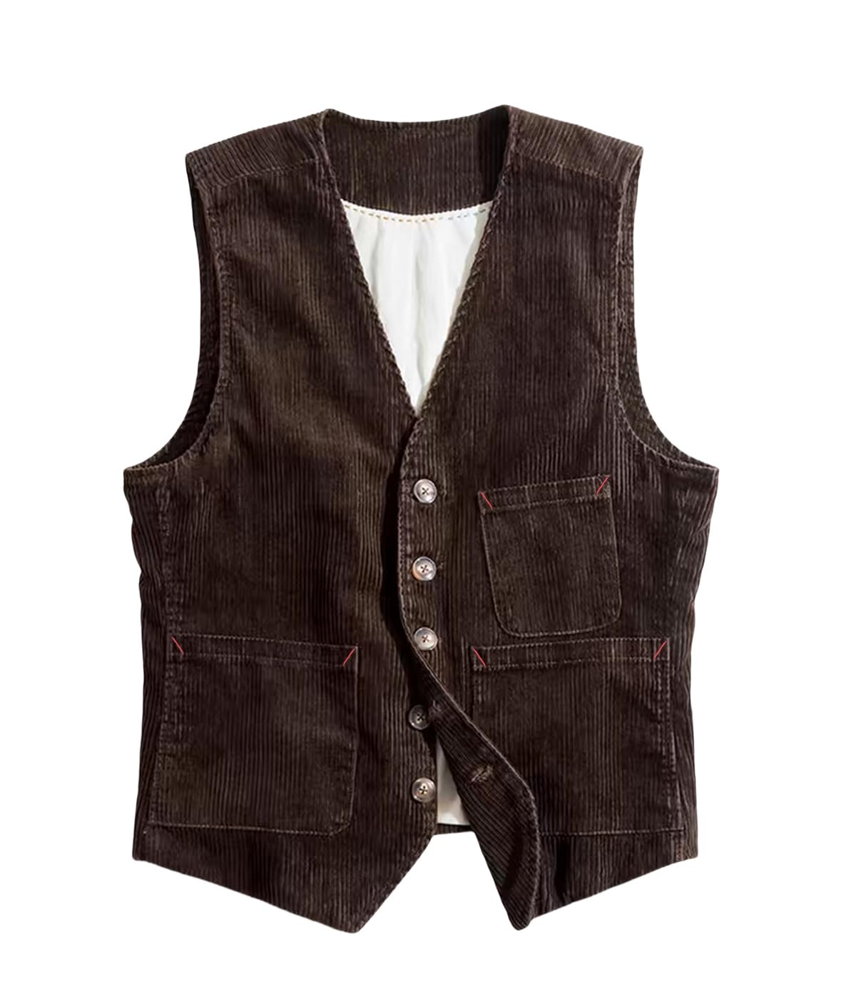 SevenBoy Men's Vintage Corduroy Suit Vest Casual V-Neck Dress Waistcoat