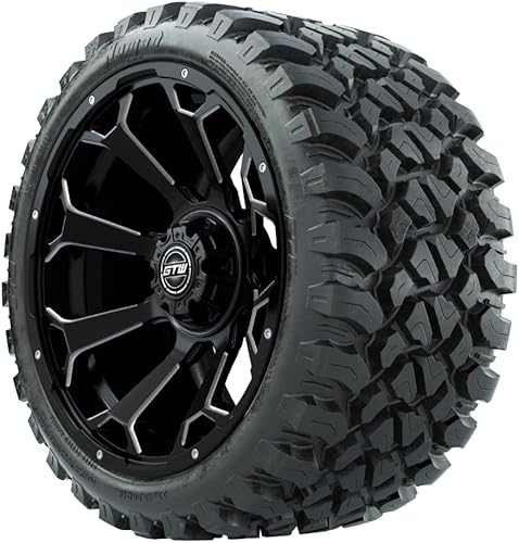 Miniatura 3 de GTW 15 Inch Golf Cart Wheels and Tires Combo  Matte Black Raven Wheels on 23x10-R15 Nomad All Terrain Radial Tires  Set of 4 (Matte Black)