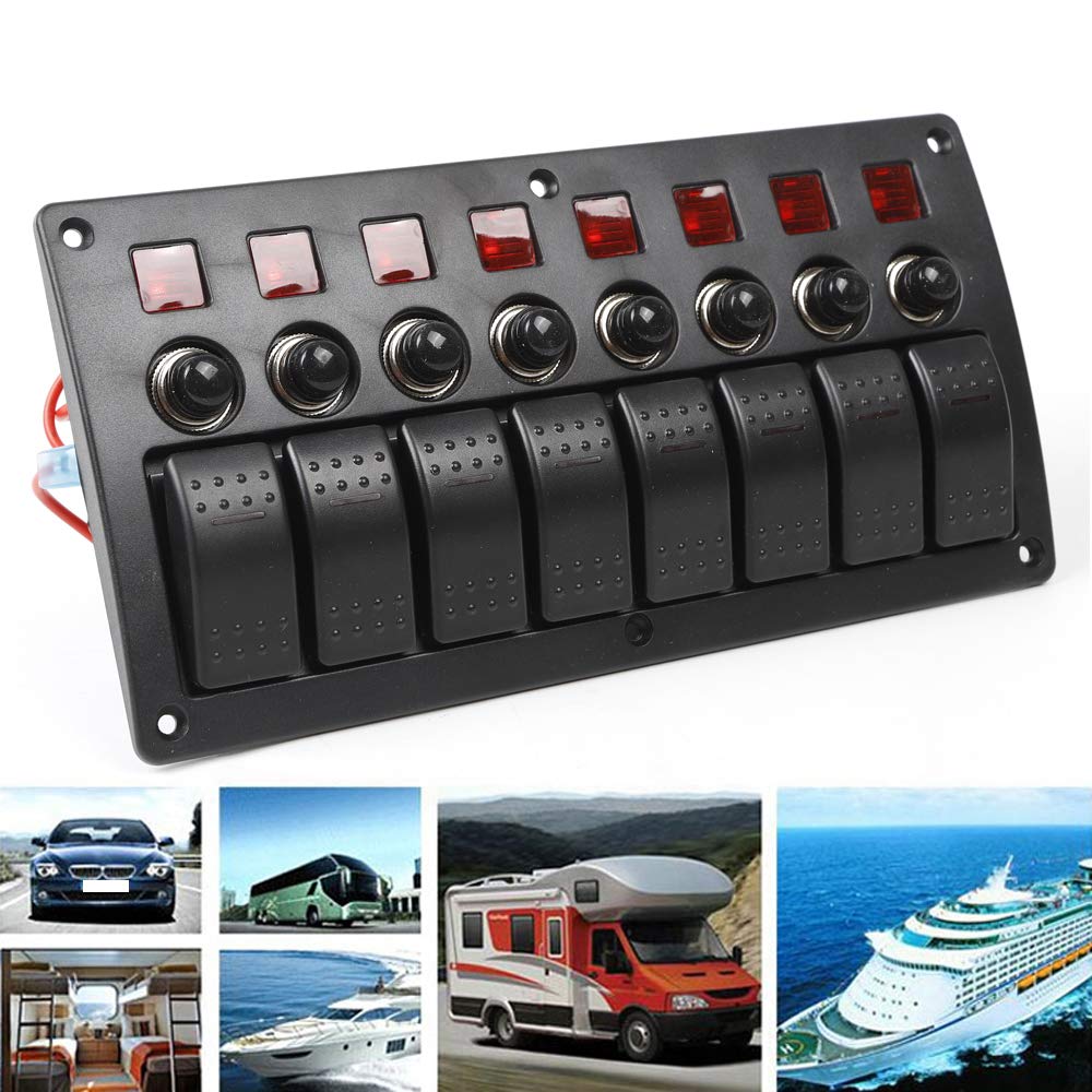 Panel de interruptor, 12 V/24 V, 8 marchas, panel de conmutación LED, interruptor basculante, para barcos, caravanas, vehículos y camiones