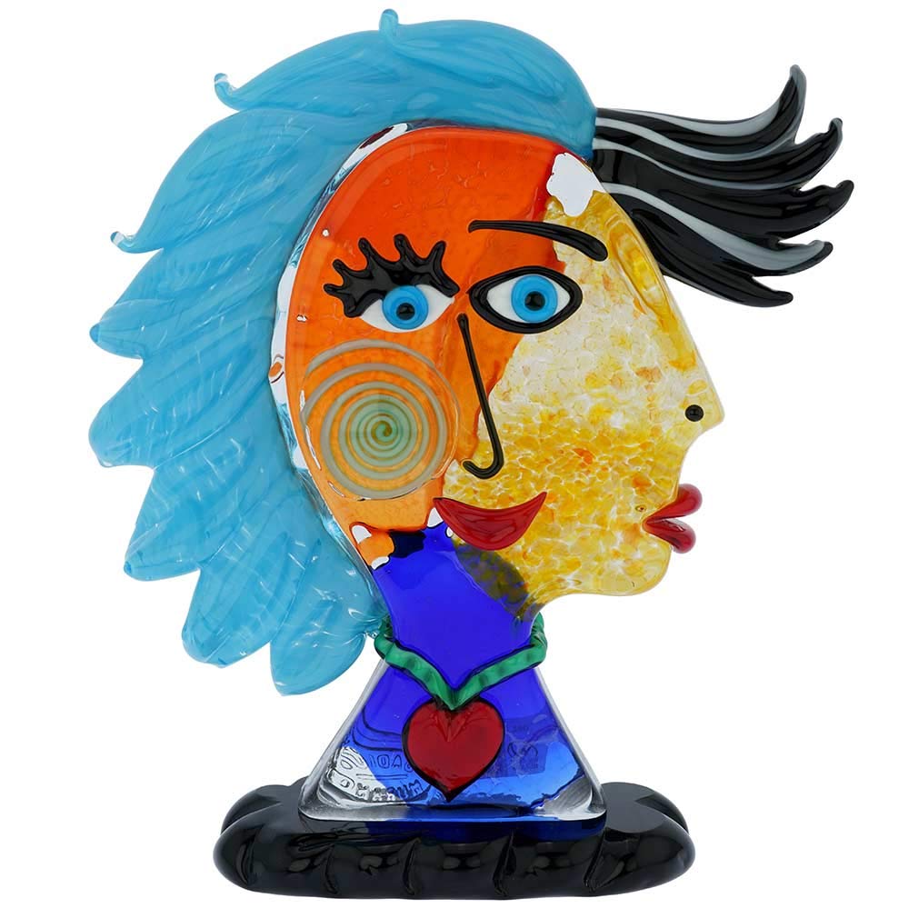 GlassOfVenice Murano Glass Picasso Head of A Woman with Blue Hair