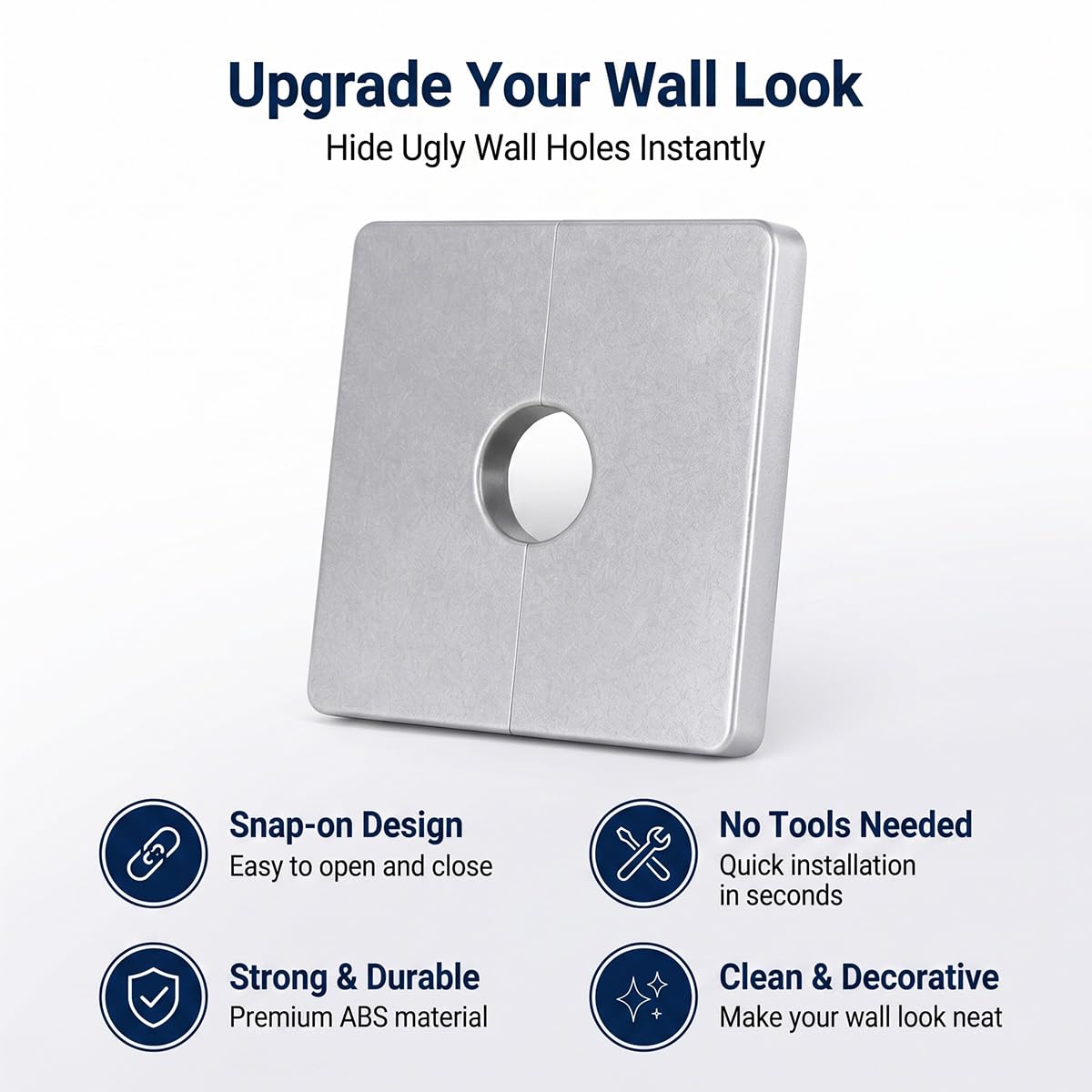 Roseta para Mezclador de Ducha 22mm, Tapa para Tubería de Radiador Cuadrada, Placa de Pared Autoadhesiva para Agujeros en Pared, Acabado Cromado Plateado, Lote de 4 Piezas para Grifo