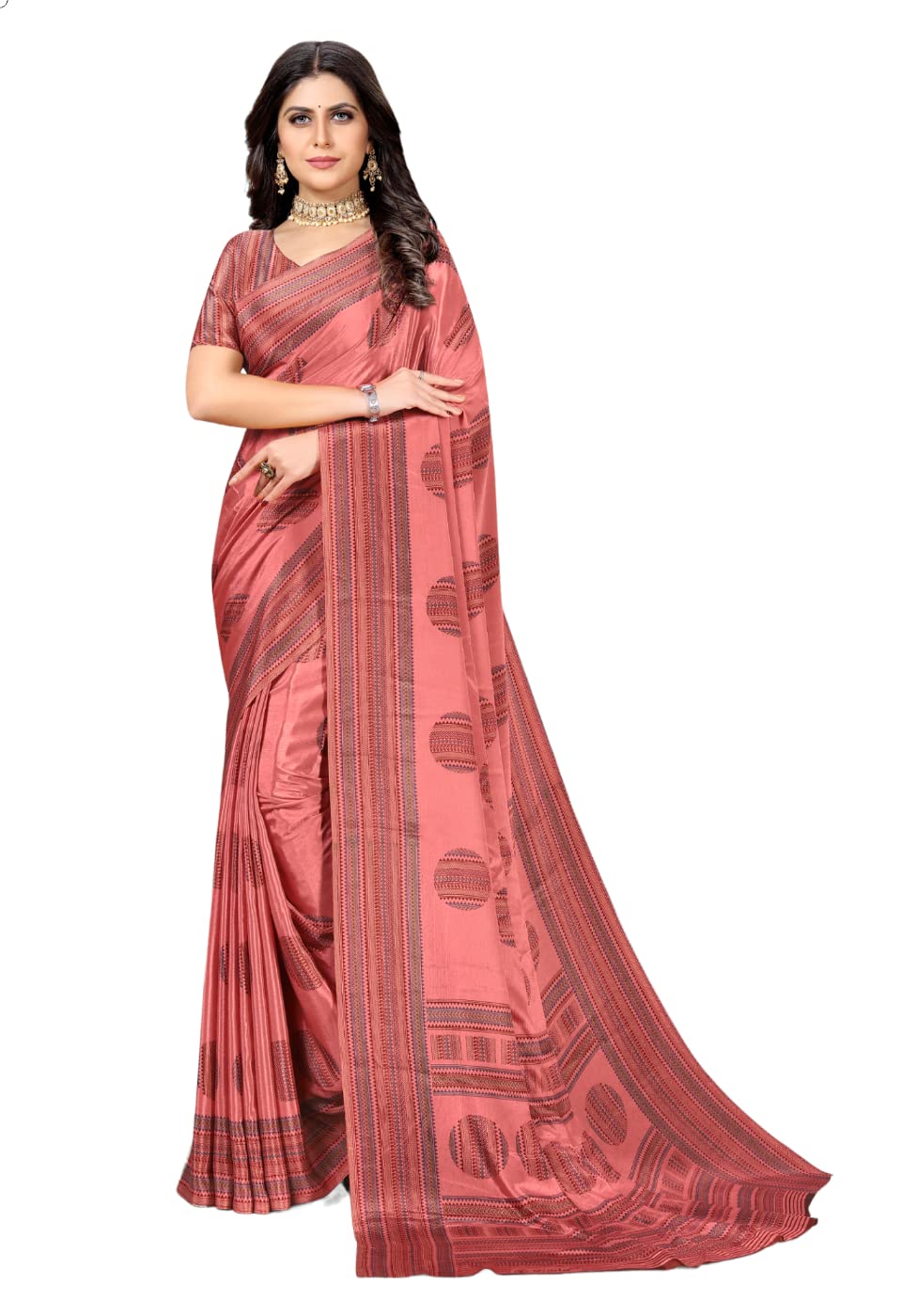 VimlaPrints Women's Multicolor Turkey Art Silk Uniform Saree with Blouse Piece (8117-18)