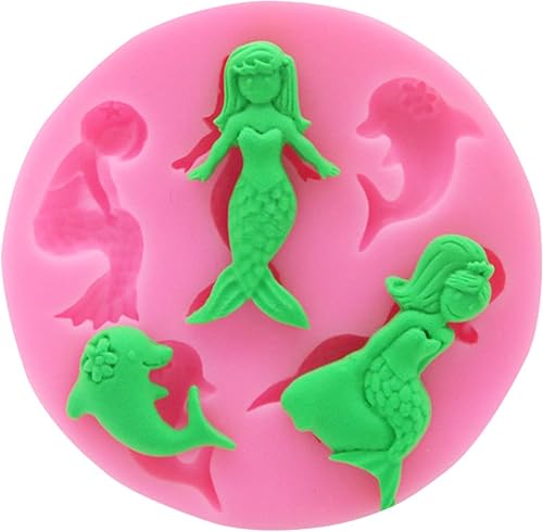 Molde de fondant de silicona líquida con delfín de sirena, 4 piezas, molde para decoración de tartas de chocolate