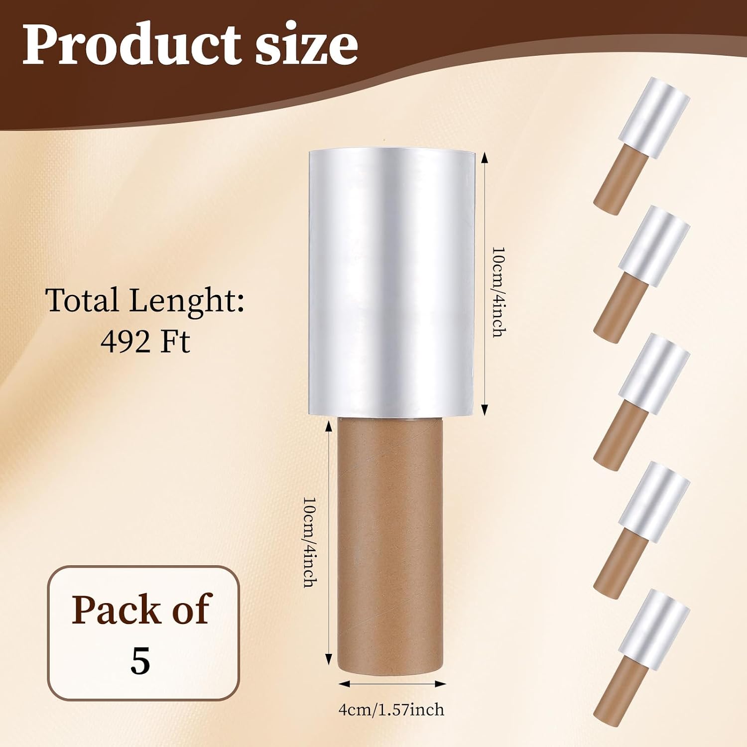 5 Pack Clear Stretch Wrap Film with Handle, 4 Inch x 492 Ft Plastic Wrap for Tattoo, Athletic Ice Pack, Moving and Shipping Supplies