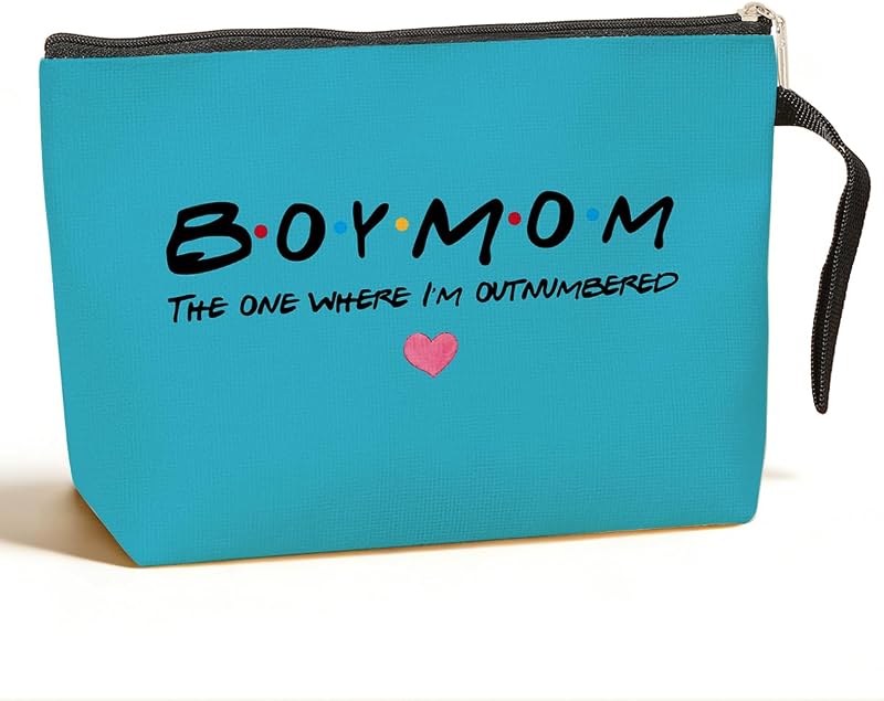 Necessaire de maquiagem Jztco Boy Mama, estampa azul, 20,07 cm x 19,56 cm
