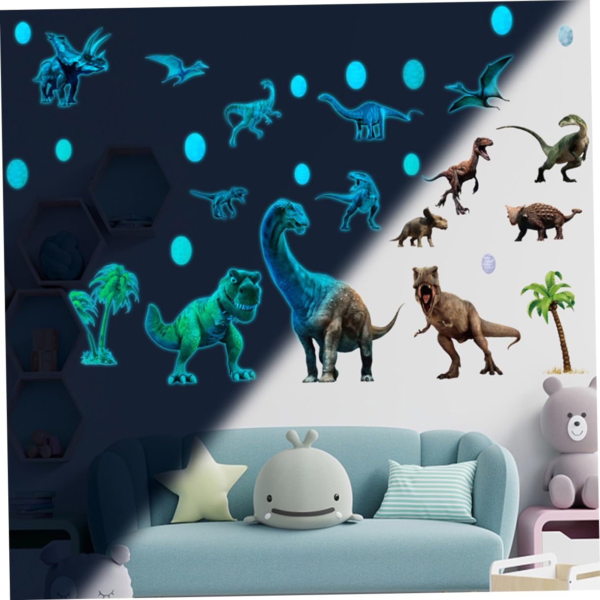 VICASKY 3sets Adesivi Murali Dinosauri Luminosi Stickers Decorativi Autoadesivi Per Camerette Salotto e Nursery Facili Da Rimuovere Residui