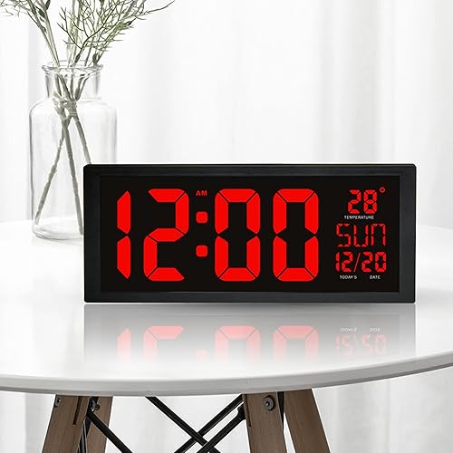 Miniatura 3 de Reloj de pared digital LED de gran tamaño de 14.4 pulgadas con pantalla grande para interiores, reloj de pared digital LED negro para interiores,