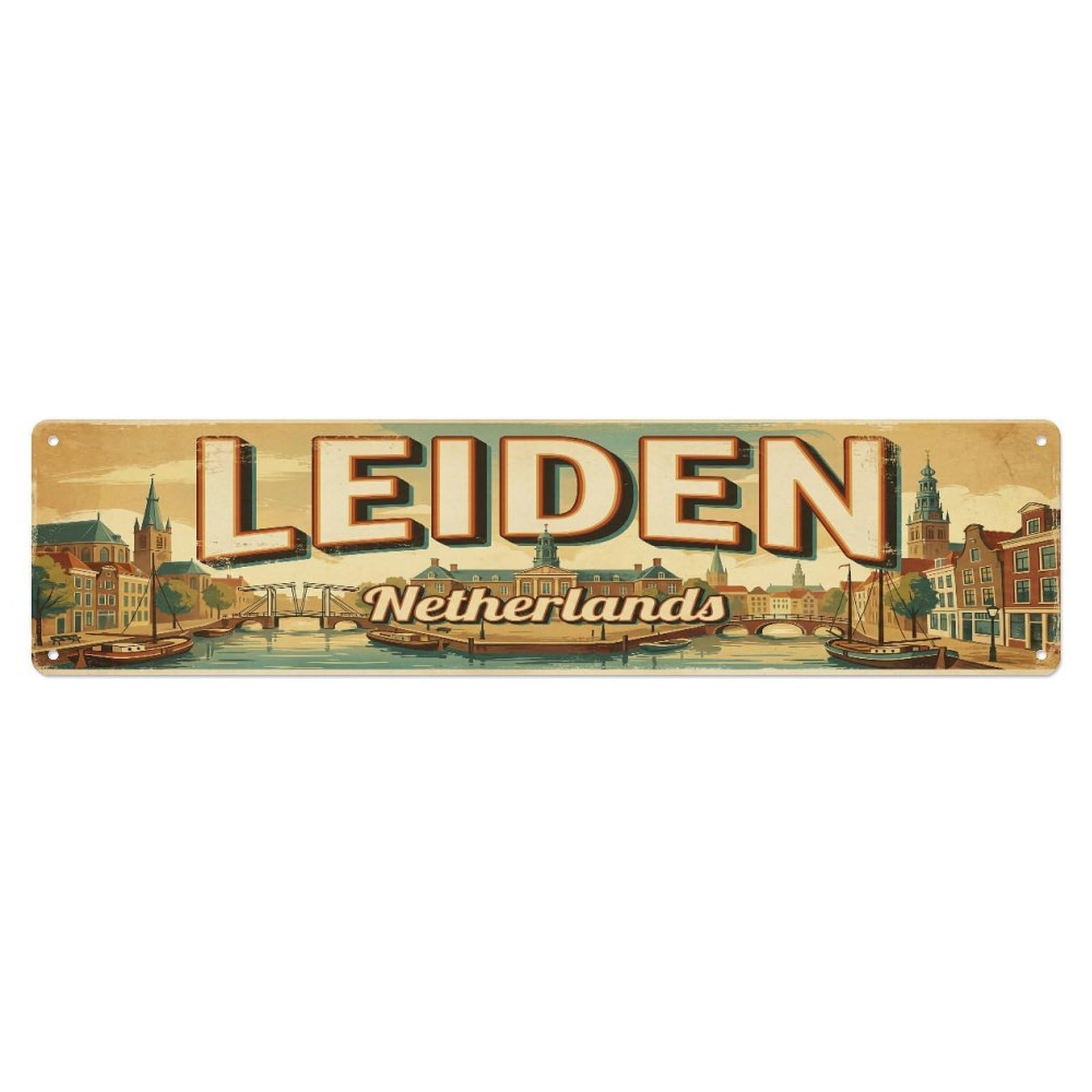 Metal Tin Sign Vintage Travel Netherlands Leiden