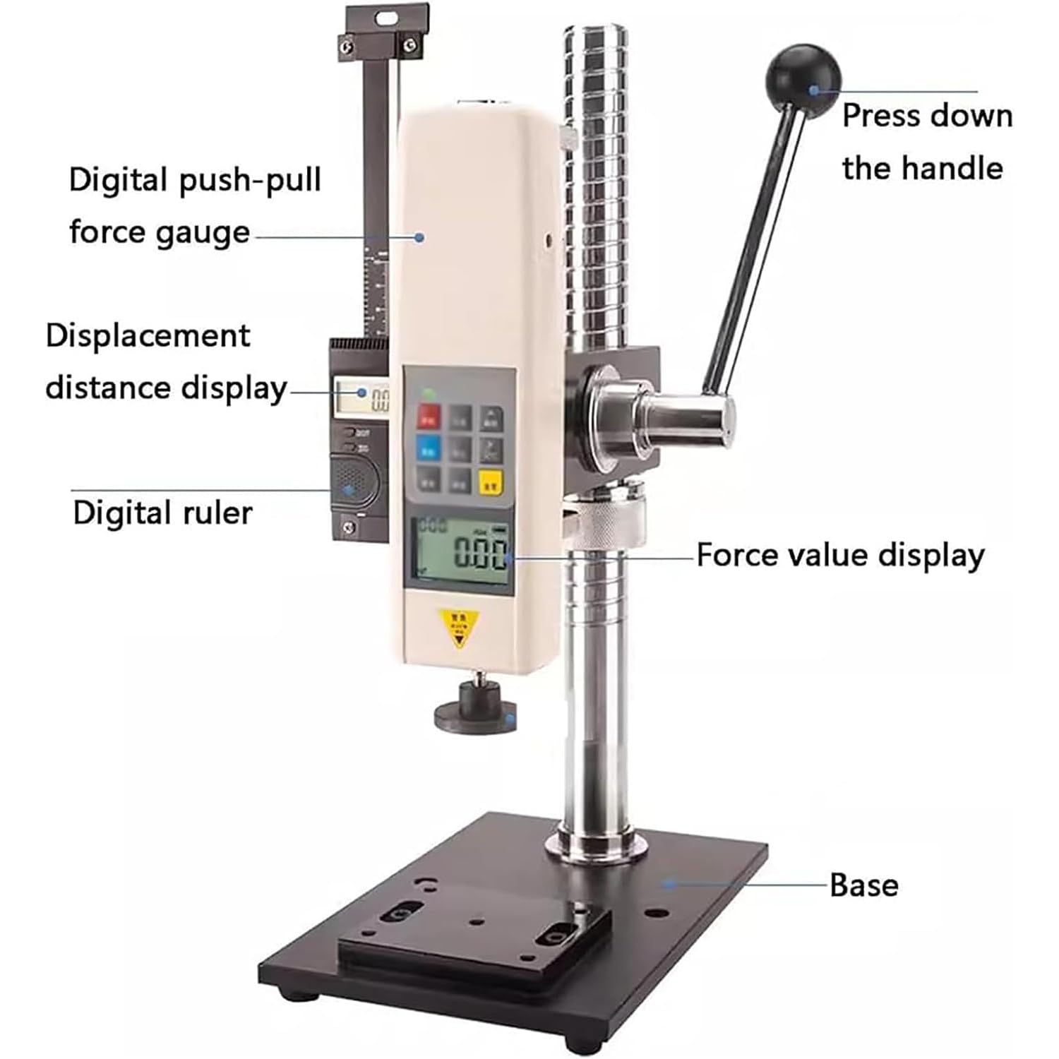 Medidor de fuerza digital, medidor manual de fuerza de empuje y tracción para pruebas de tensión y compresión, carrera efectiva de 70 mm, carga máxima de 500 N