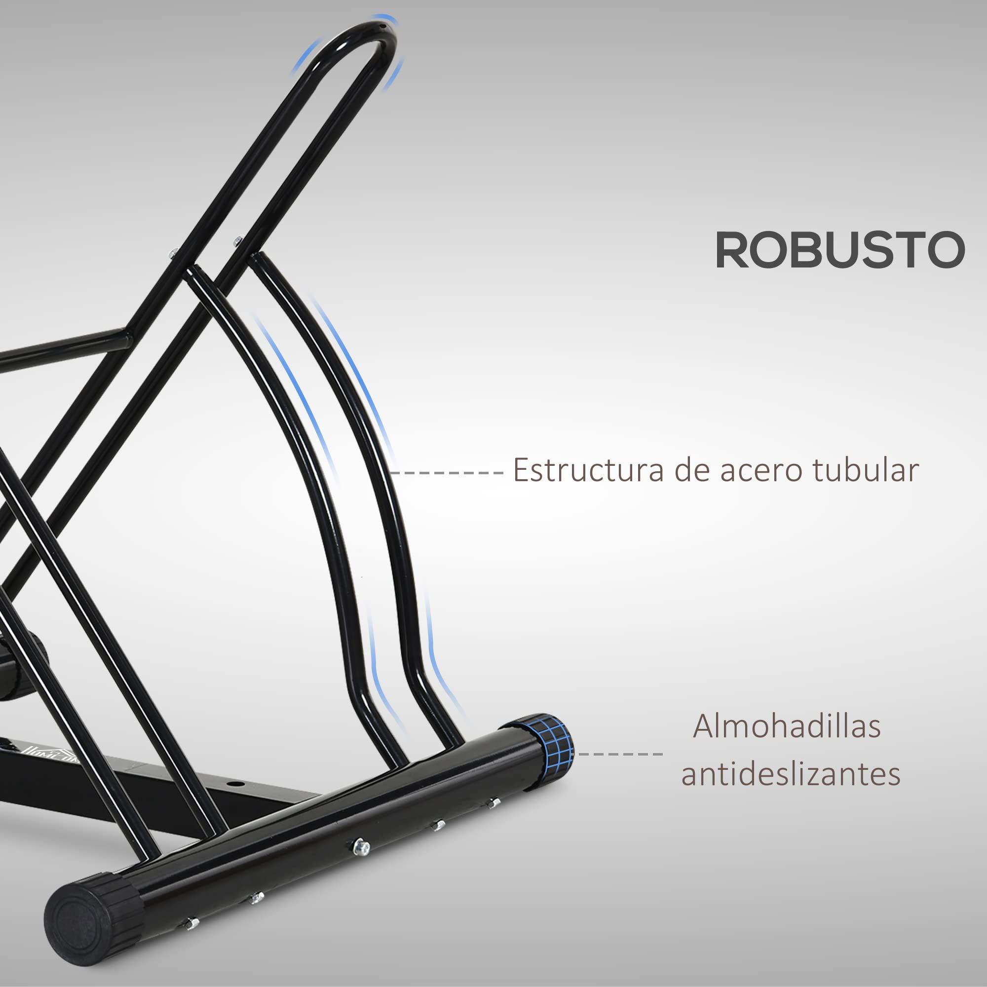 HOMCOM Soporte para Aparcar 2 Bicicletas, Aparcamiento Estacionamiento para Bicis, Inferir 65mm de Ancho, Fácil de Montar, Almohadilla Antideslizante, Interior y Exterior, 60x54x57 cm, Negro