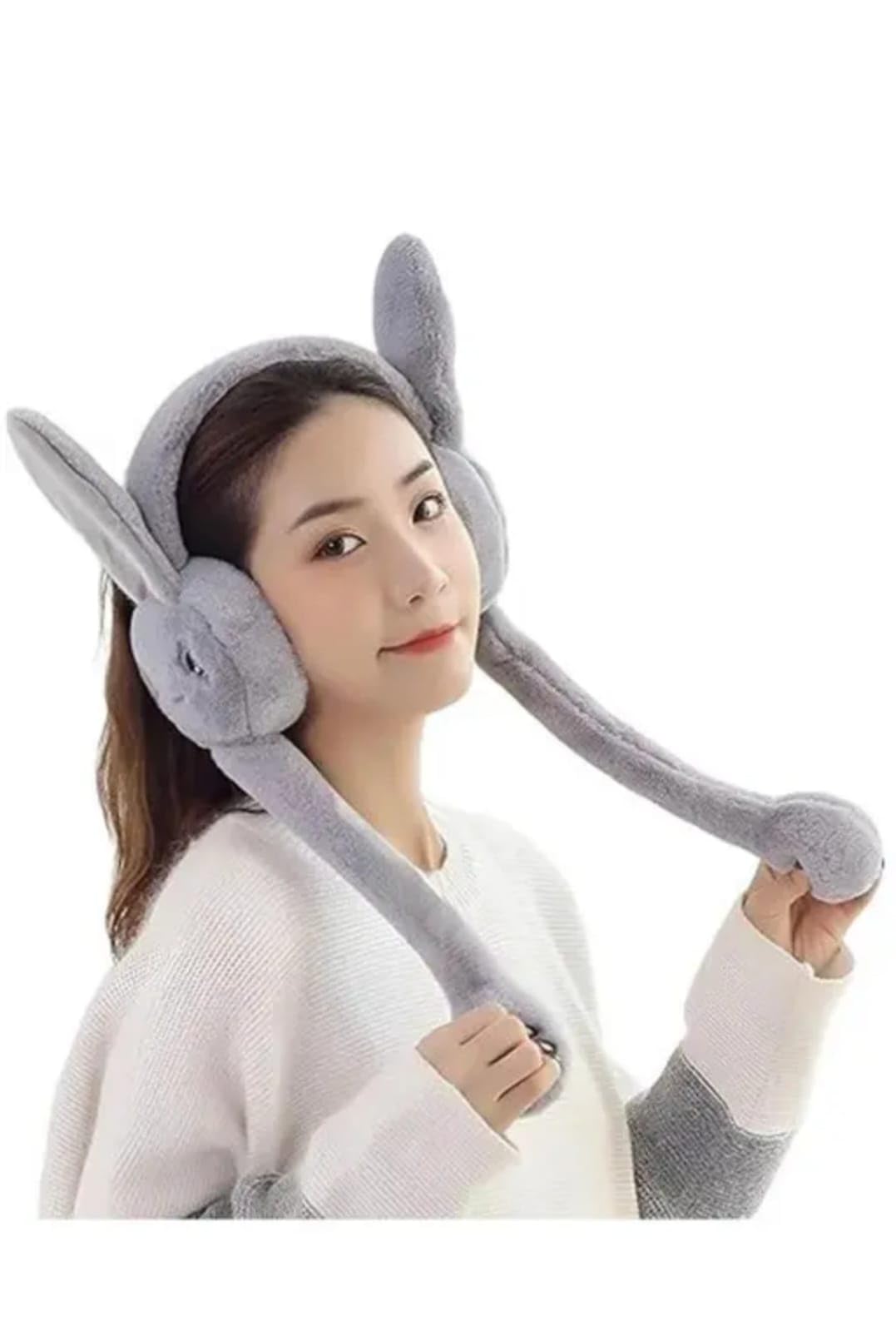 Plush Bunny Ear Earmuffs, Movable Rabbit Ears, Winter Warm Ear Warmers, Cute Animal Design, Gray-image-25