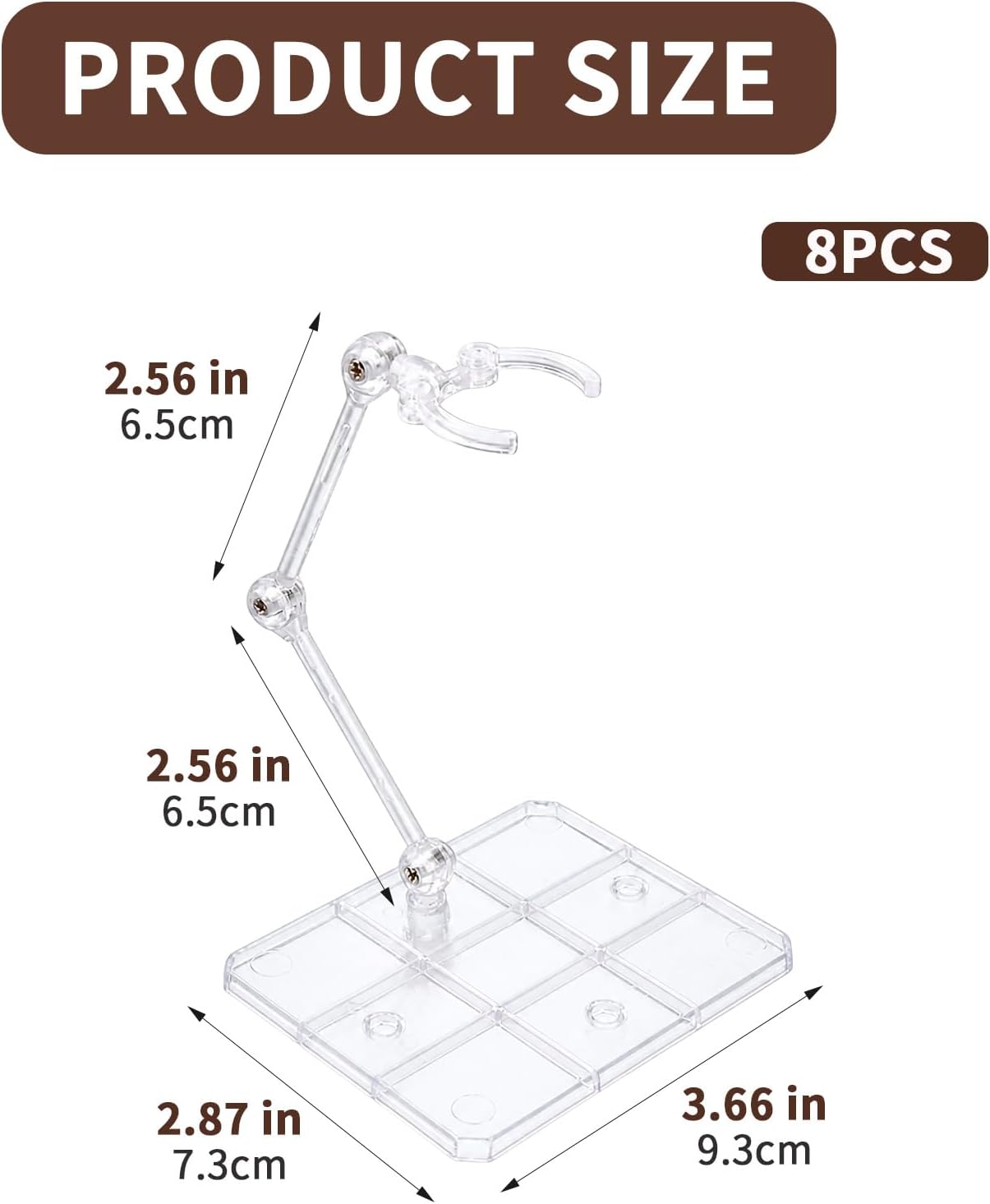 8 Pack Clear Action Figure Stand, Universal Transparent Model Display Base for 6 Inch Collectible Figures, 1/100 & 1/144 Scale Model Kits, Floating Pose Doll Support Brackets image 3
