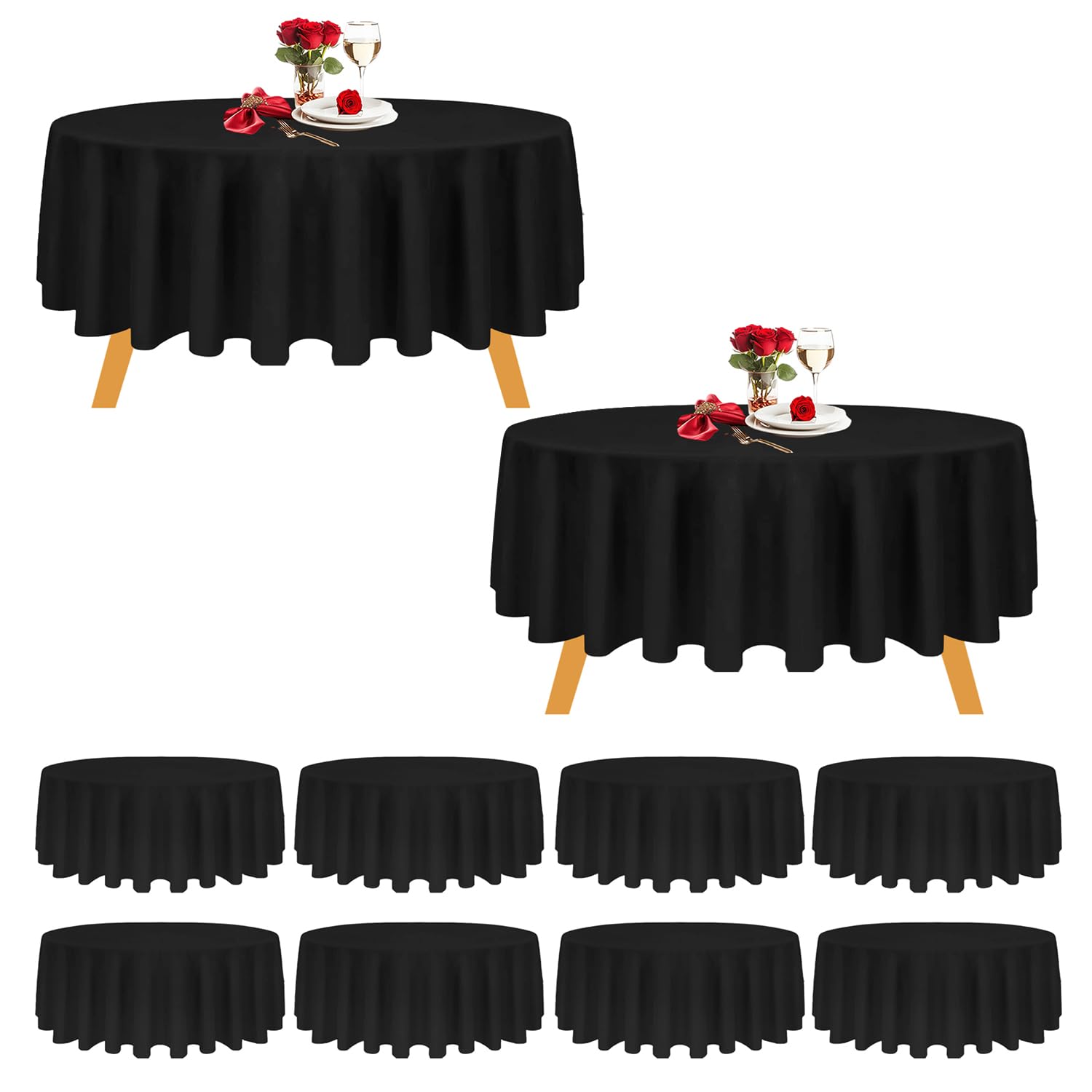Trimming Shop Black Cotton Polyester Round Table Cloth Cover for Dining & Christmas Party 70 Inches (Pack of 10)