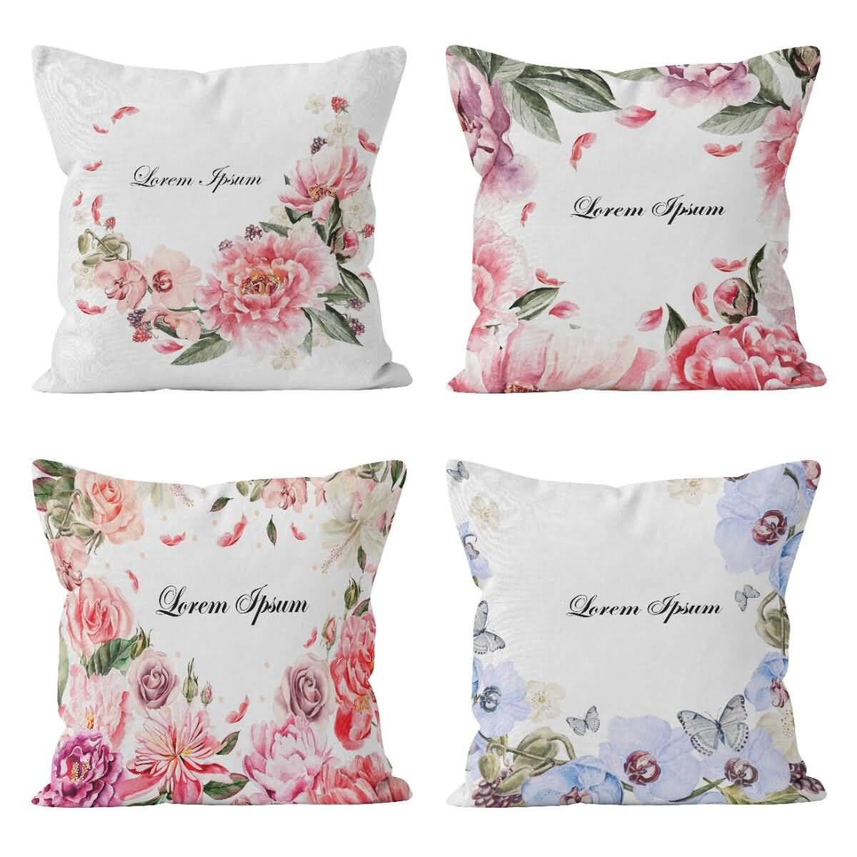 Taie d'oreiller coton lin housse coussin soie CEVAN 50x50cm art floral