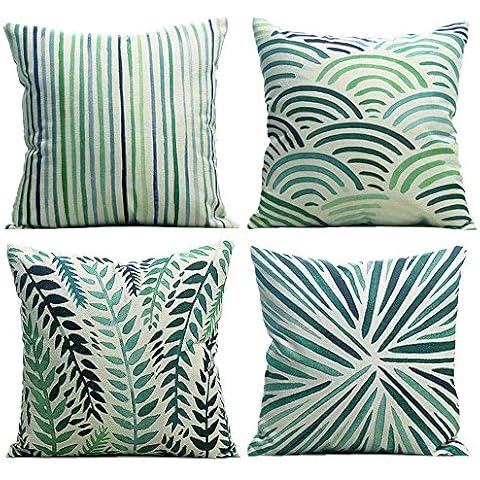 MeGaLuv Pack of 4, Line Leaves Decorative Throw Pillow Case Cushion Cover Pillowcase for Sofa Bedroom Car 18 x 18 Inch Cover