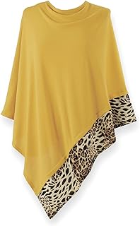 Leopard Trim Poncho | Lightweight Knit | Pullover Cape | Versatile Scarf...