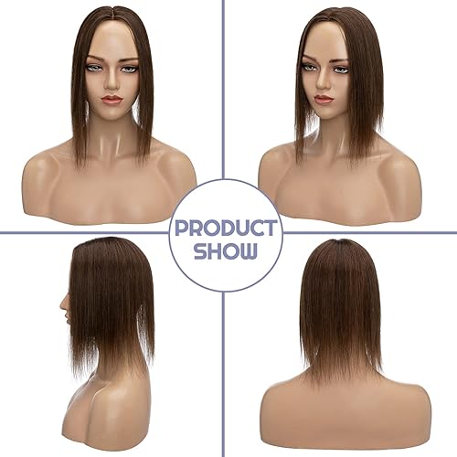 Miniatura 7 de S-noilite Toppers para el cabello para mujer con cabello fino, 100% cabello humano real, sin flequillo, 2.8 x 5.1 in, base de seda, postizos con